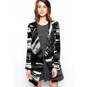 Anthropologie Guest Editor Wool Blend Open-Front Black and White Cardigan Jacket